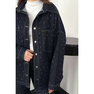 Conjunto de Camisa y Pantalones de Mezclilla con Pedrería Azul para Mujer, Accesorio de Moda al por Mayor - Product Image 5