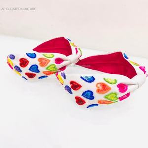 Athleisure Headbands Multicolor Heart Design Turban Style Everyday Embroidered Beaded Hairband Made in India by Indian Craftman - Product Image 2