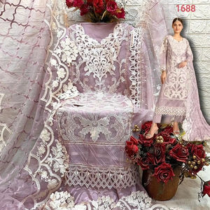 Costume de mariage en mousseline de soie motif floral prêt à l'emploi en organza décoré de diamants tissu Maxi lavable brodé lourd tissage non tissé - Product Image 1