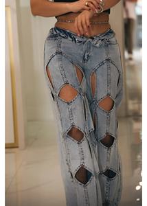 Jeans de Mezclilla de Alta Calidad, Estilo Baggy, Diseño de Corazones Azules, Vaqueros Anchos Unisex, Estilo Casual, Desgastado, Vintage, para Hombre - Product Image 2