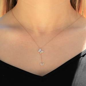 À la mode 18k Or Luxueux Diamant Double Papillon Pendentif Collier Femmes Fine Jewelry Papillon Diamant Pendentif Collier - Product Image 2