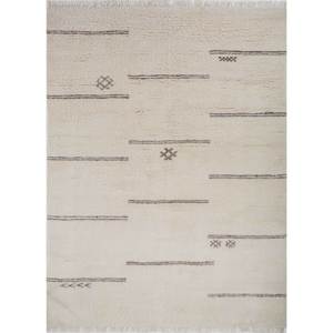 Tapis en laine ivoire Zuri AKWL-1640, grand format, noué à la main, motif géométrique abstrait, rectangulaire, 3D, pour salon, usage domestique - Product Image 1