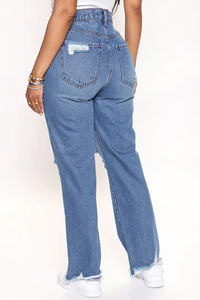 Jean droit taille haute rétro pour femme, pantalon en denim respirant avec poches à empiècements et imprimé sexy, style urbain élégant - Product Image 2