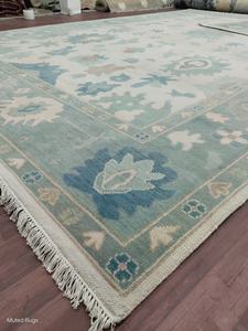 9x12 Pies Alfombra de Lana Azul Pastel, Tejida a Mano, con Nudos, Diseño Abstracto Boho, Alfombra Persa Oushak, Juego de 1 Alfombra Floral - Product Image 5