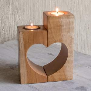 Bougeoir en bois photophore bougeoir en forme de coeur décor romantique décoration de la maison article cadeau en bois pour anniversaire - Product Image 5