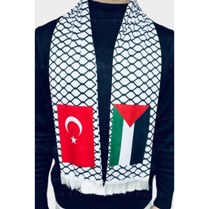 Écharpe en coton affichant les drapeaux turc et palestinien - Product Image 5