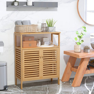 Armoire de salle de bain portable autoportante en bois massif - Product Image 5