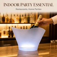 Seau à glace en plastique LED 12L avec base lumineuse, refroidisseur de champagne étanche en PP pour restaurant, bar, fête, OEM, ODM, vente en gros
