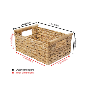 Paniers de rangement rectangulaires écologiques de style bohème en gros Technologie d'injection de poignée en jacinthe d'eau tissée à la main 10-20L - Product Image 3