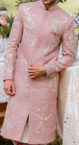 2024 nuevo bordado de seda cruda Rosa Sherwani pantalón de talla grande zapato con cristal Beadssstone Dabka trabajo transpirable característica - Product Image 2