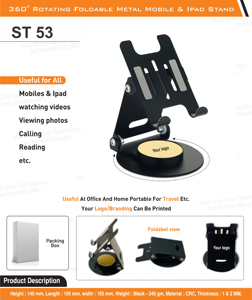 Support mobile en acier métallique flexible pour tablettes, idéal pour une utilisation en intérieur, idées de cadeaux de retour pour les tablettes de bureau personnelles ou d'entreprise, tapis pour tablettes - Product Image 4