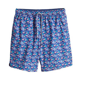 Short de bain pour hommes, bleu royal, imprimé flamant rose, palmier tropical, protection solaire UPF 50+, séchage rapide, imperméable, spandex/polyester - Product Image 1