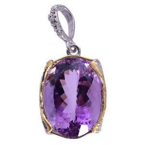 Pendentif Améthyste Ovale Pour Femmes Pendentif Améthyste Plaqué Or Fait Main Bijoux En Argent Sterling Cadeau D'anniversaire Elle - Product Image 4