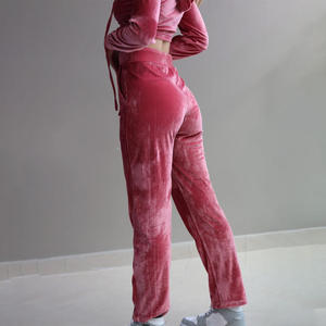 Ensemble de survêtement long brodé pour femmes, en velours, délavé, vêtements d'hiver, ensemble deux pièces de haute qualité avec logo, taille standard, meilleur prix - Product Image 2