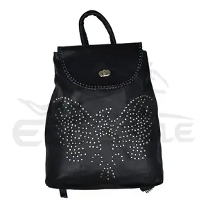 Black Leather Fringe Backpack High Quality Western Style Studded Women Bags Customized Design Long Fringe Bohemian Backpack