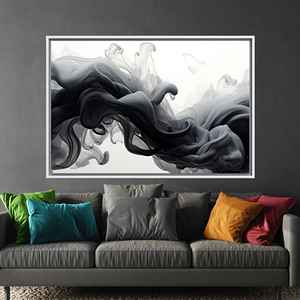 Impresión abstracta en lienzo con tinta negra para decoración moderna de oficina, 1P: Enmarcado en blanco - Product Image 1