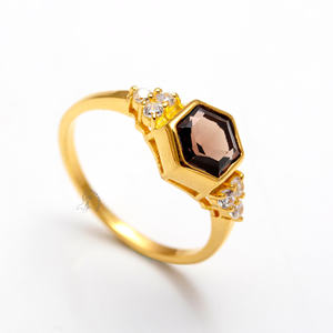 925 Sterling Silver Wholesale Fashion Rings Natural Hexagonal Cut Smoky Quartz Gemstone Semiprecious Unique Bezel Setting Incrustation - Product Image 2