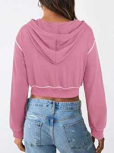 Hoodie court personnalisé de qualité supérieure, en coton uni, pour femmes, vente en gros. - Product Image 2