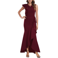 Solide haute fente Maxi robe moulante femmes été formel mariage à manches t-shirt haut moyen coréen à manches une robe doublée