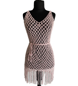 Robe faite à la main pour votre mariée à être coton tissé à la main Festival vêtements Bustier haut court femmes macramé robe de plage - Product Image 1