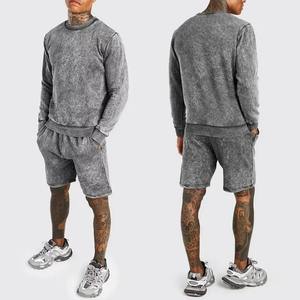 Haute qualité surdimensionné lavage à l'acide t-shirt ensemble court personnalisé hommes deux pièces sérigraphie respirant épais coton pour - Product Image 6