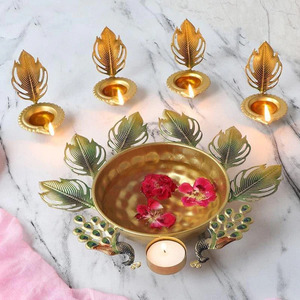 Urli Bowl with Diya Illuminate Your <b>Space</b> with Warmth and Culture Urli Bowl with Diya a Traditional Touch for Your Sacred <b>Space</b> - Product Image 1