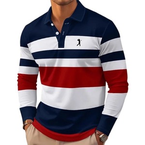 Camisas Polo de Rugby a Rayas para Hombre, Manga Larga, Cuello Camisero, Casuales, Escolares, Deportivas, con Estampado 3D, para Primavera, Otoño e Invierno - Product Image 5