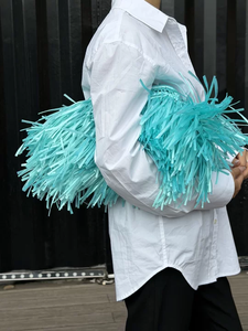 Beaufy Raffia Fringe Evening Clutch <strong>Bag</strong> Boho Top Handle Straw Purse Handmade Woven <strong>Lilac</strong> Summer <strong>Bag</strong> with Snap Closure 40x22cm - Product Image 4
