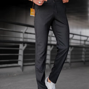 Pantalones elásticos ajustados de color azul marino para hombre, pantalones de oficina elegantes informales, cintura elástica con cordón, algodón recto, Hip Hop de talla grande - Product Image 1