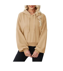 Sudadera con capucha recortada personalizada para mujer, jersey de manga larga con hombros caídos, sudadera holgada con bolsillo de canguro, jersey para Otoño/Invierno - Product Image 1