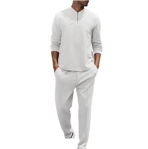 ชุดวอร์มสองชิ้นกางเกงมีโครงซิปครึ่งสีทึบระบายอากาศได้ดีชุดวิ่งกลางแจ้งลำลองฤดูร้อน - Product Image 3