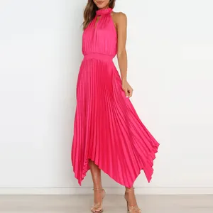 Custom Fashion Designer Summer Lady Customized One Pieces Pleated Cut Out Women Elegant Halter Midi Dress