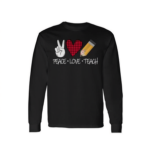 Maglietta a Maniche Lunghe 'Peace Love Teach' per Insegnanti, Prodotto Promozionale per il Ritorno a Scuola - Product Image 3