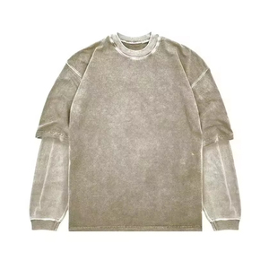 เสื้อยืดแขนยาวคู่สำหรับผู้ชายซักด้วยกรดซักแบบลำลองซักได้สองชั้น - Product Image 5