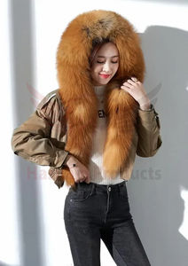 Chaquetas de bombardero desmontables con Cuello de piel para mujer, abrigo corto con capucha de piel con forro de cordero, Parkas transpirables para mujer de Pakistán - Product Image 3