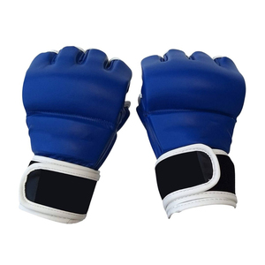Gants de MMA bleus à demi-doigts en PU avec sangle de poignet réglable pour entraînement en salle de sport unisexe - Product Image 1