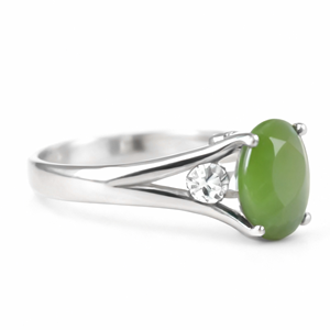 Anillo de Jade Ovalado Premium beGems, 10x8mm, Plata de Ley, Piedra Verde Natural, Joyería de Lujo, Nuevo - Product Image 2
