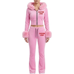 ชุดวอร์มพิมพ์ลายโลโก้สีชมพูสำหรับผู้หญิง ชุดเซ็ตเสื้อแจ็คเก็ตซิปเต็มตัวและกางเกงขาบาน ชุด 2 ชิ้น รุ่น 2026 - Product Image 2