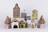 Bougie en céramique pour décoration de maison Photophore en porcelaine en forme de maison pour décoration de maison ou de vacances