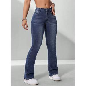 Jeans évasés de luxe pour femme, taille haute, bleu pierre, en denim extensible et résistant, style streetwear décontracté, tailles 26-40 - Product Image 6