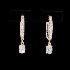 Elegantes pendientes de diamantes cultivados en laboratorio de 0,99 quilates para mujer en forma ovalada de oro rosa de 14 quilates, pendiente de diamantes de claridad VVS-VS para mujer - Product Image 3