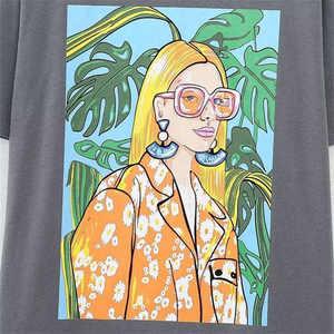 Camiseta de manga corta informal de moda para mujer Hermosa Vintage Mismo estilo Logotipo digital de punto suelto puro - Product Image 4