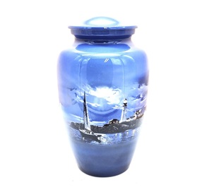 Urne de crémation en métal de phare Intitulé Safe Passage Lighthouse Urne pour adultes pour cendres - Product Image 1