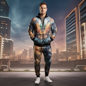 Chándal digital por sublimación OEM para hombre, ropa deportiva para correr, chaqueta con cremallera y pantalones de chándal para hombre, chándal con estampado personalizado para hombre - Product Image 2