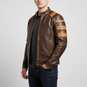 Veste en cuir robuste pour homme, fabriquée en cuir de vache, imperméable, respirante, écologique, avec logo frontal, durable, style motard, vente en gros - Product Image 4