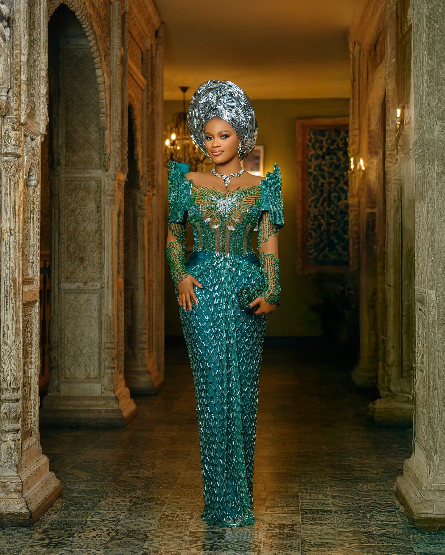 green emerald velvet dress 79430268 Emerald Green Draped Back Train Slit Dress