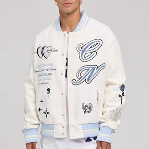 Blouson d'aviateur pour hommes avec logo personnalisé OEM 100% coton Vintage décontracté style Hip Hop col montant lettre manches en cuir - Product Image 2