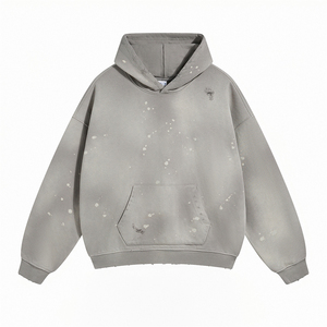 เสื้อฮู้ดดี้ผ้าฝ้าย 100% ทรงหลวม ไหล่ตก สไตล์วินเทจ ล้างสีไล่ระดับ แบบยูนิเซ็กส์  งานถักแบบดิสเทรส สตรีทแวร์ - Product Image 4
