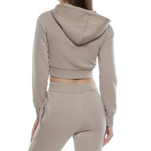 100% coton 2 pièces fermeture éclair femmes Biker Shorts ensembles manches longues deux pièces Logo personnalisé coton vêtements de salon décontracté haut court ensemble - Product Image 3