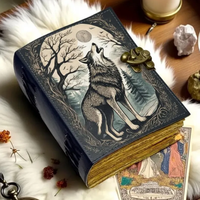 400 pages Journal en cuir sur le thème du loup avec couverture rigide imprimée Grimoire cahier d'horreur journal d'écriture fait à la main Vintage occulte cadeau